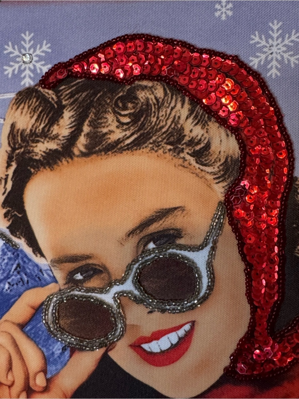 Whimsical Sequin Red Shoulder Winter Graphic Bag Retro Pop Art Pinup Culture - Picture 8 of 13
